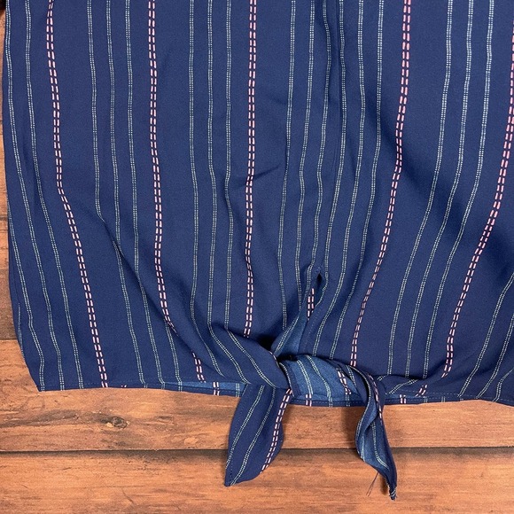 PINK ROSE Striped Navy Tie Knot‎ Scoop Neck Blouse Top Womens Small NWT - Picture 8 of 9